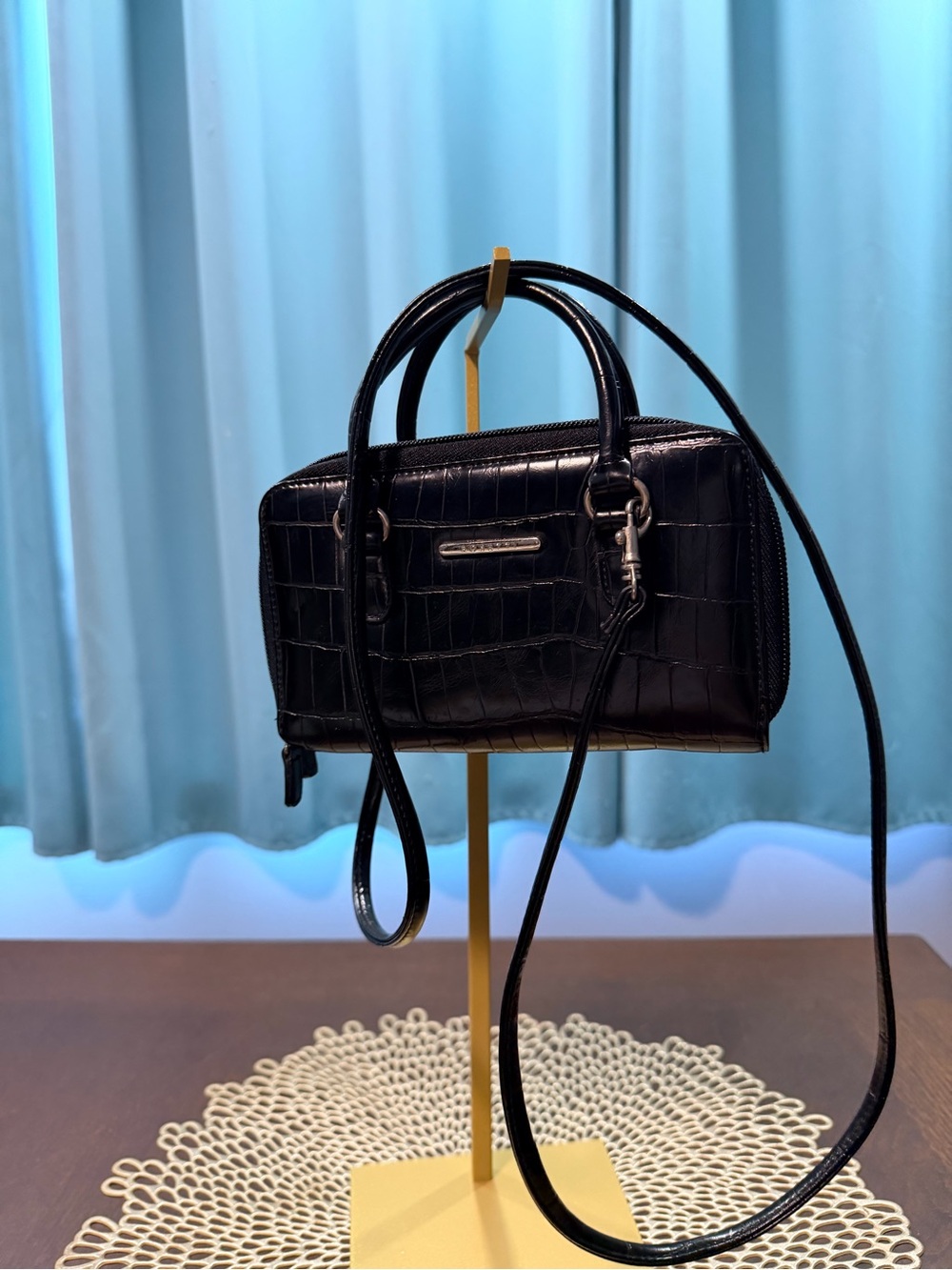 Rosetti Black Croc-Embossed Leather wallet crossbody